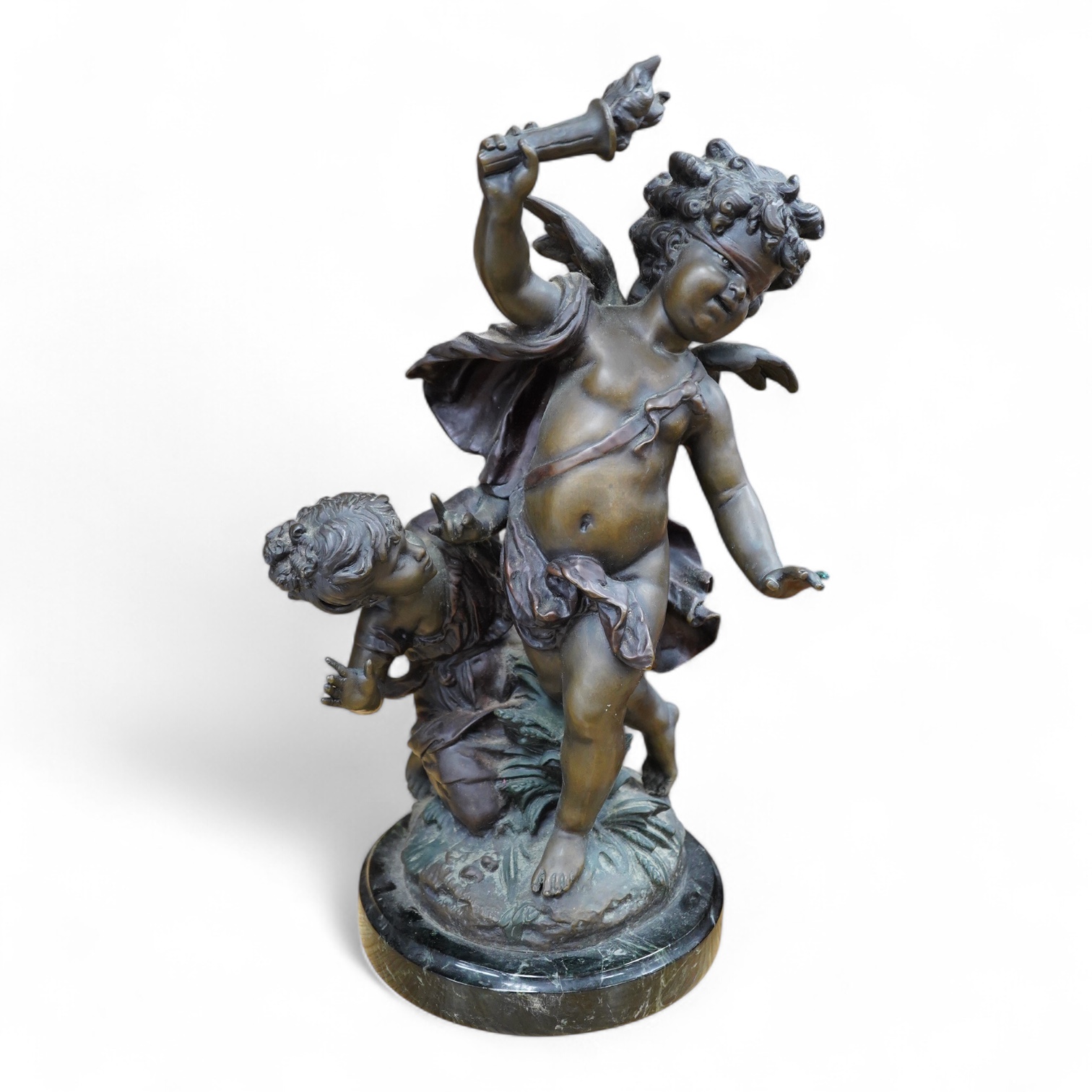 After Auguste Moreau (French, 1834-1917), Blindfolded Eros and Young Psyche, a bronze study, 45cm high